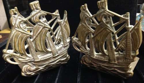 BRASS  Book ends - MAYFLOWER SHIP-  LOOK At All My BUY NOW LISTINGS NO WAITING