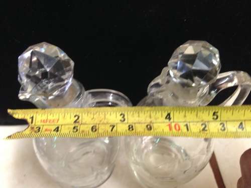 Condiment decanters 2 Grape Cut Oil+ Vinegar Glass bottles+ 2 salt shaker LOOK At My BUY NOW LISTING