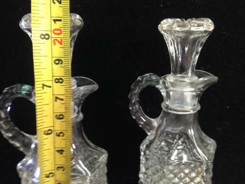 Cut Glass Crystal Oil+Vinegar Condiment set 2 decanters 2 salts EPNS lidLOOK At My BUY NOW LISTING