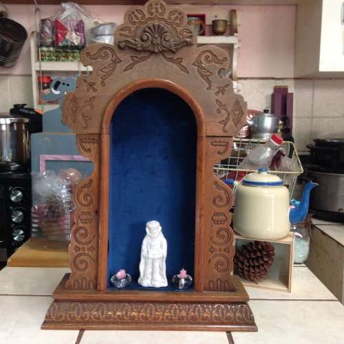 OAK  Clock Converted to Display Case Blue lined Arch