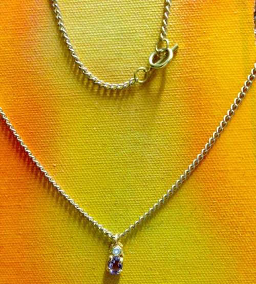 Post-Ordered Circa 1965to1975 Gold tone Genuine Amethyst+Diamond chip LOOK At My BUY NOW-NO WAITING