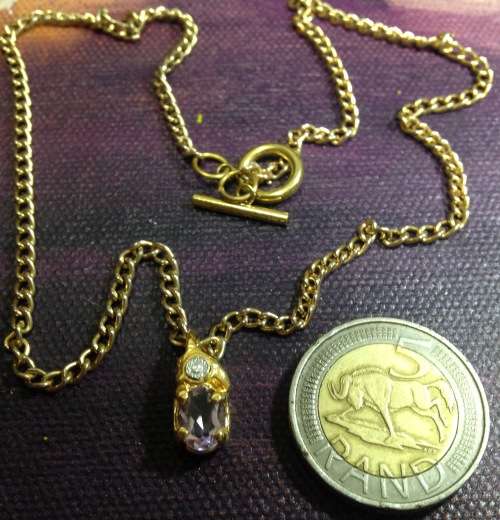Post-Ordered Circa 1965to1975 Gold tone Genuine Amethyst+Diamond chip LOOK At My BUY NOW-NO WAITING