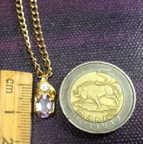Post-Ordered Circa 1965to1975 Gold tone Genuine Amethyst+Diamond chip LOOK At My BUY NOW-NO WAITING
