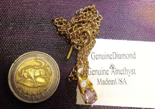 Post-Ordered Circa 1965to1975 Gold tone Genuine Amethyst+Diamond chip LOOK At My BUY NOW-NO WAITING