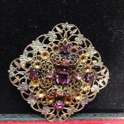 Brooch - Filigree Amethyst Stones Vintage Bohemian