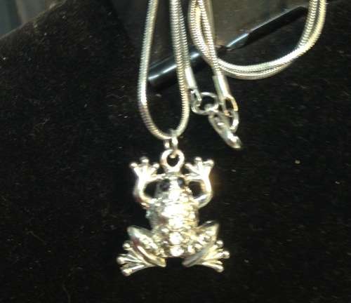 Necklace - FROG Crystals pendant has  colour Eye + web feet Silver Tone metal