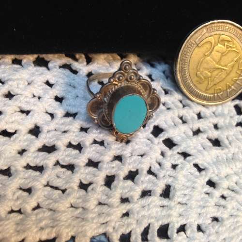 Vintage BEAUTIFUL OrnateSILVER  925 small  Ring With LIGHT BLUE  Stone