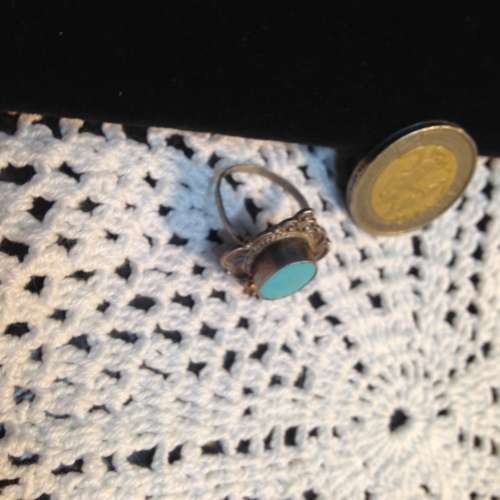 Vintage BEAUTIFUL OrnateSILVER  925 small  Ring With LIGHT BLUE  Stone