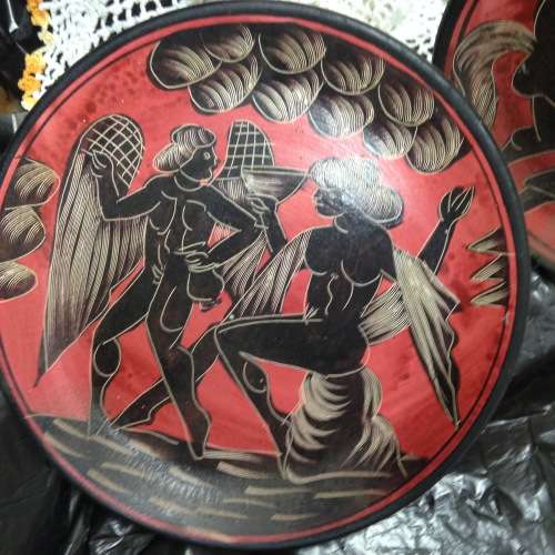 EXQUISITE GREEK hand Decorated 2 Wall Plates+1Beaker