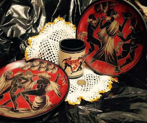 EXQUISITE GREEK hand Decorated 2 Wall Plates+1Beaker