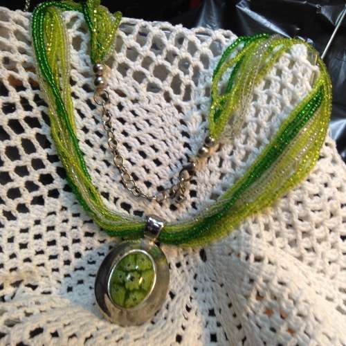 Necklace Murano pendant inside 7 mille fiori flowers  silver setting on multi strands bead