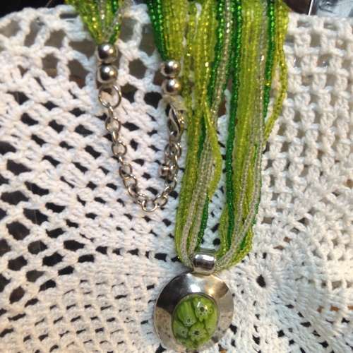 Necklace Murano pendant inside 7 mille fiori flowers  silver setting on multi strands bead