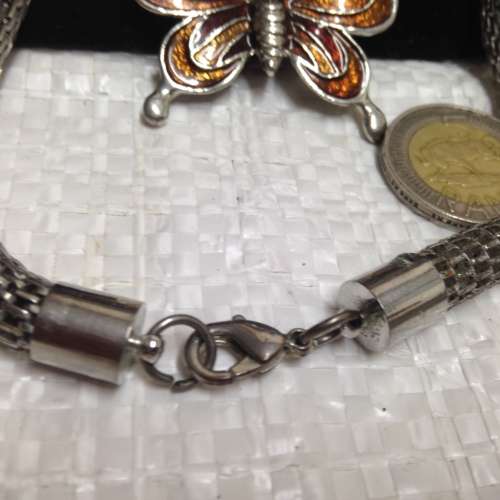 NECKLACE Butterfly Cloisonné Crystals black Onyx style stones chain 42 cm LOOK At My BUY NOW LISTING