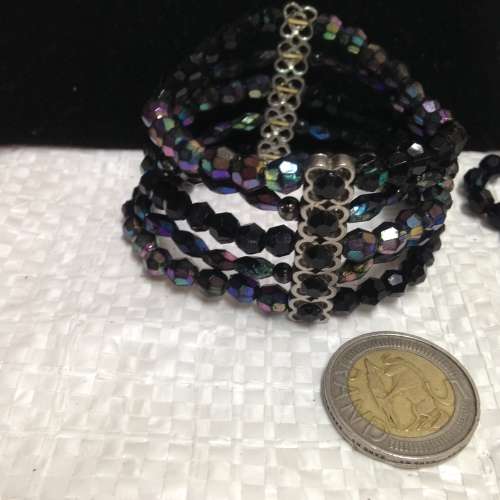 Necklace Pendant large tear drop Cut glass + Bracelet cut jet black crystals synthetic