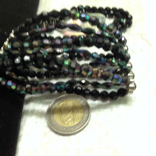 Necklace Pendant large tear drop Cut glass + Bracelet cut jet black crystals synthetic
