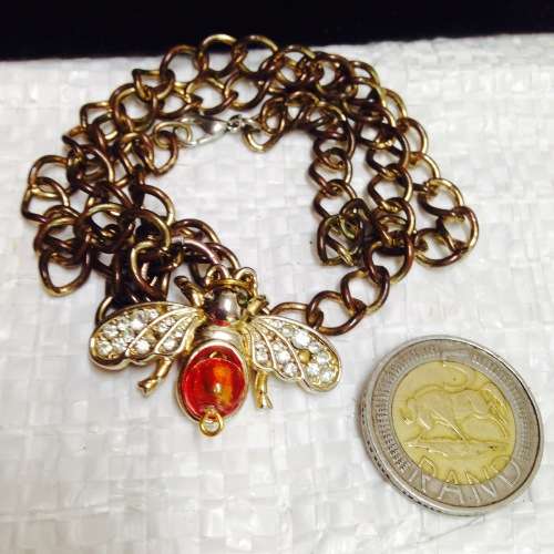 Necklace - Pendant Bee Crystals body orange bead On gold Tone metal chain