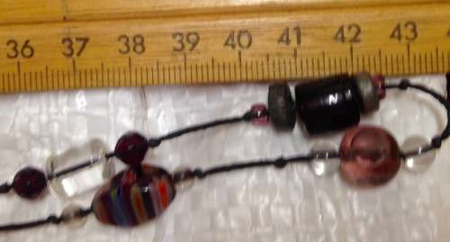 Necklace Italian clear art Purple -pink - Fiori lampwork glass beads long vintage