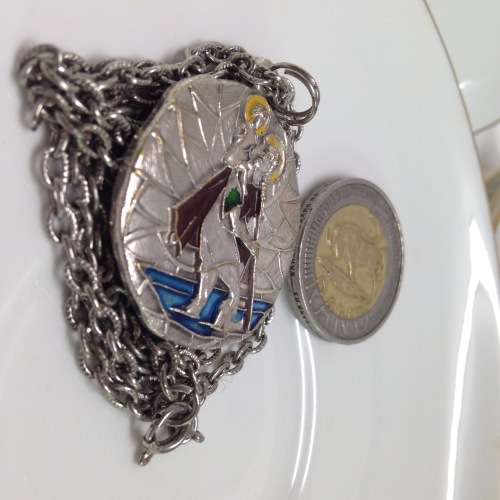 Medallion double sided Madonna+Saint Christopher Embossed + chain LOOK At My BUY NOW - NO WAITING