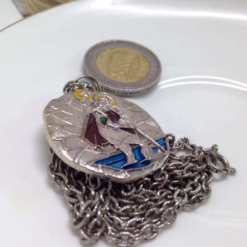 Medallion double sided Madonna+Saint Christopher Embossed + chain LOOK At My BUY NOW - NO WAITING
