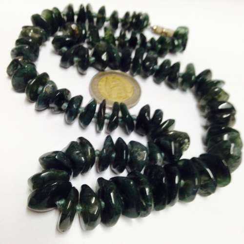 81 MOSS AGATE GEMSTONEs-beaded knots betweeenTranslucent mottled pattern EXQUISITE