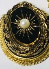 *RARE*`SPHINX`Black Cut glassPearlChainfaux Jewellery ByS Root 1947 ChiswickUK maker