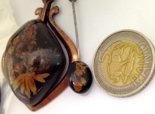 ***RARE***Mourning Lapel PIN + PENDANT on thong composite material not a  SET