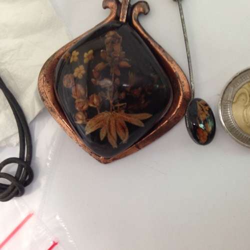 ***RARE***Mourning Lapel PIN + PENDANT on thong composite material not a  SET