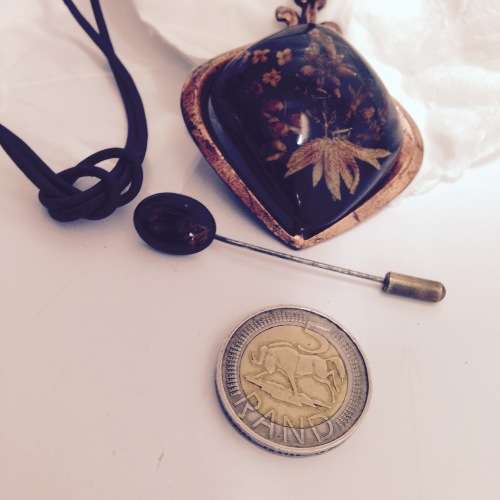 ***RARE***Mourning Lapel PIN + PENDANT on thong composite material not a  SET