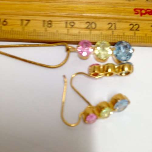 Necklace+Earrings - Set multiple colour small stones Chain gold Tone metal