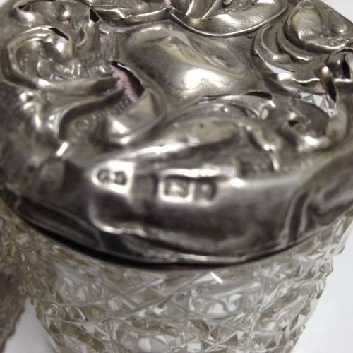 circa1930 Birmingham hallmarked SILVER lidHobnail Glass jar