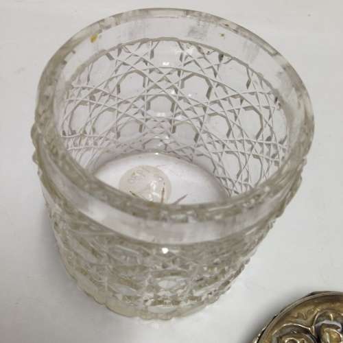 circa1930 Birmingham hallmarked SILVER lidHobnail Glass jar