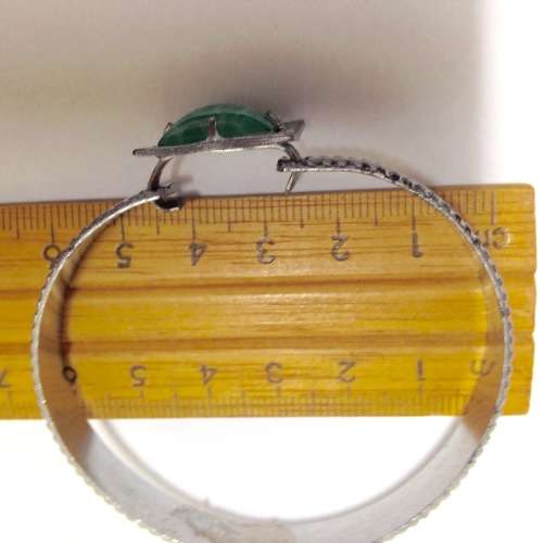 Bangle Silver Tone Metal Green stone composite Look at My BUY NOW listings NO WAITING