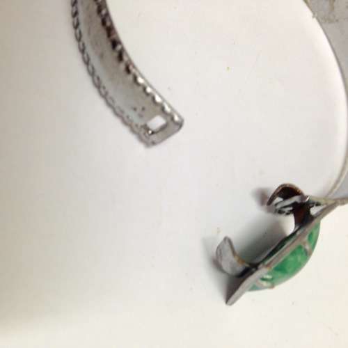 Bangle Silver Tone Metal Green stone composite Look at My BUY NOW listings NO WAITING