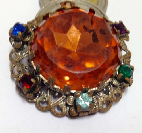 BROOCH ACROSTIC jewellery hidden Love message spelt by colours of small stones  big Cut Glass Stone