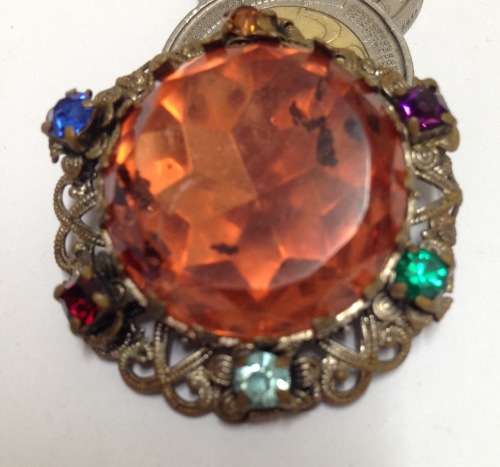 BROOCH ACROSTIC jewellery hidden Love message spelt by colours of small stones  big Cut Glass Stone