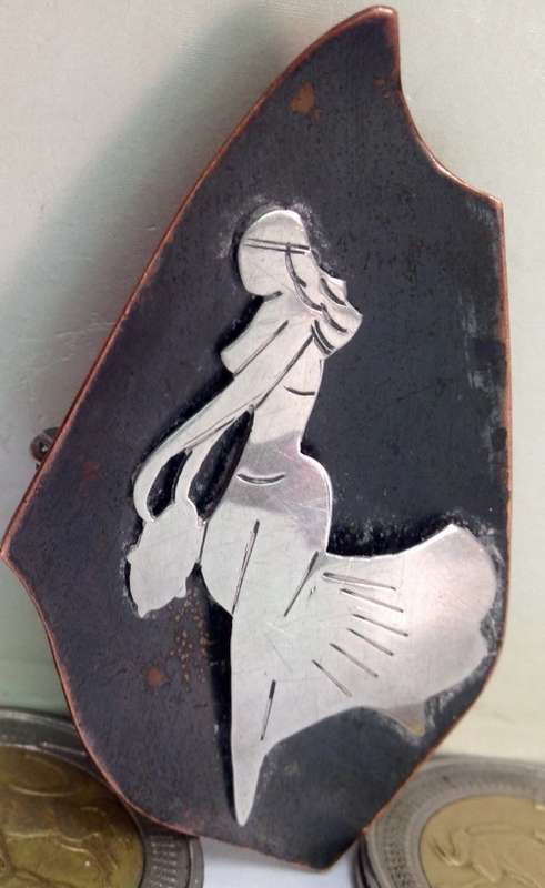 Silver stamped 750 signed J.SEGAI IsraelHandmadeBroochOrPendant Niello work silverDANCER`