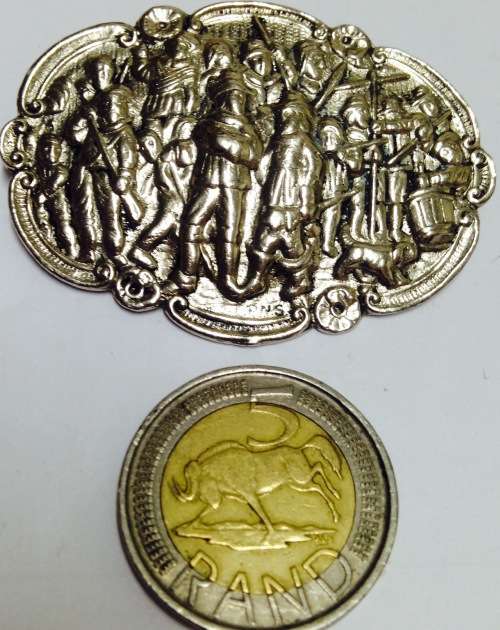 BROOCH Dutch Publican Scene Silver Plate marks EPNS