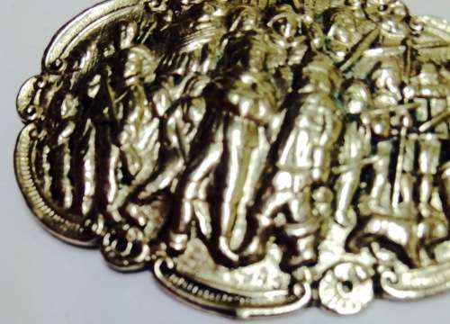 BROOCH Dutch Publican Scene Silver Plate marks EPNS