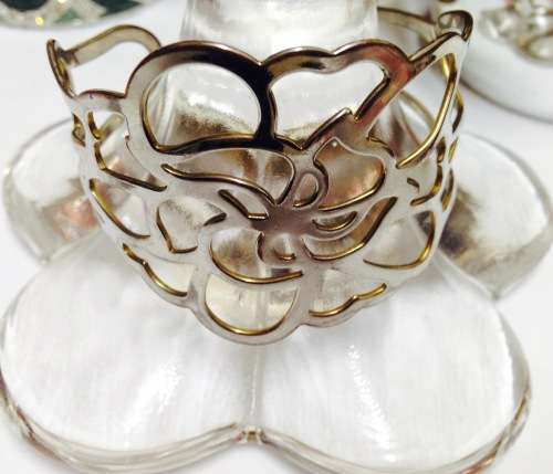 Bangle - Filigree Cut out design Silver tone metal