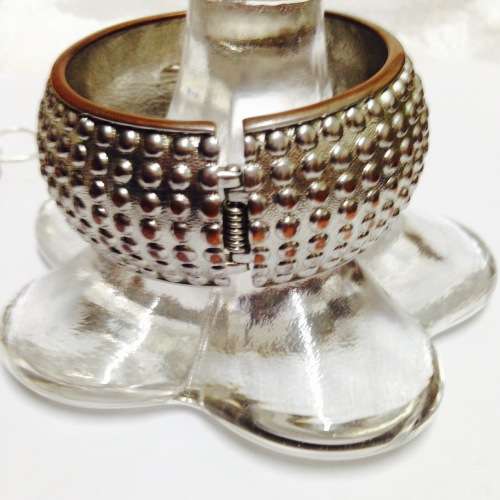 Bangle Beaded design hinged clamper Silver tone metal Look at my Buy Now listings No Waiting