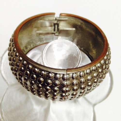 Bangle Beaded design hinged clamper Silver tone metal Look at my Buy Now listings No Waiting