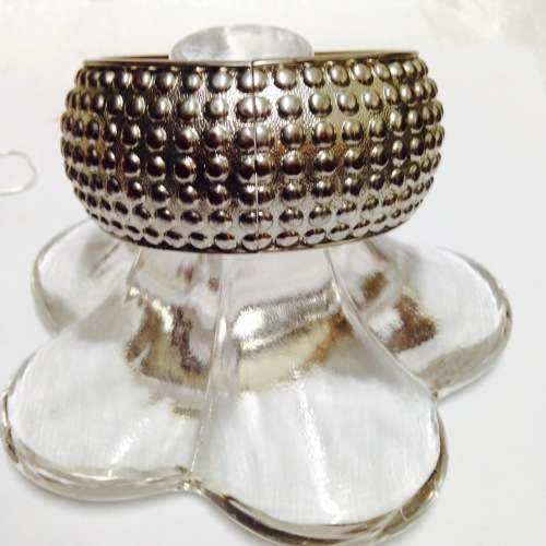 Bangle Beaded design hinged clamper Silver tone metal Look at my Buy Now listings No Waiting