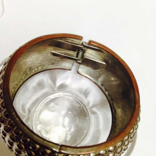 Bangle Beaded design hinged clamper Silver tone metal Look at my Buy Now listings No Waiting