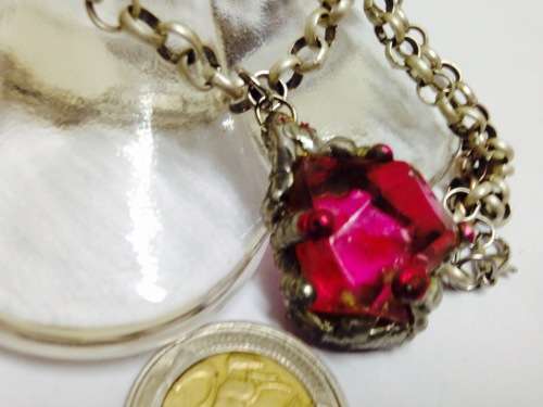 NECKLACE -Pink composite stone silver tone metal