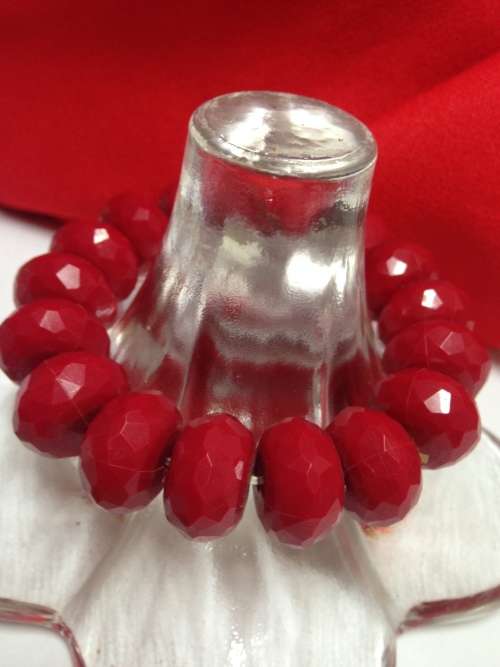 1960,s  Bracelet Red round fat synthetic beads strech elastic