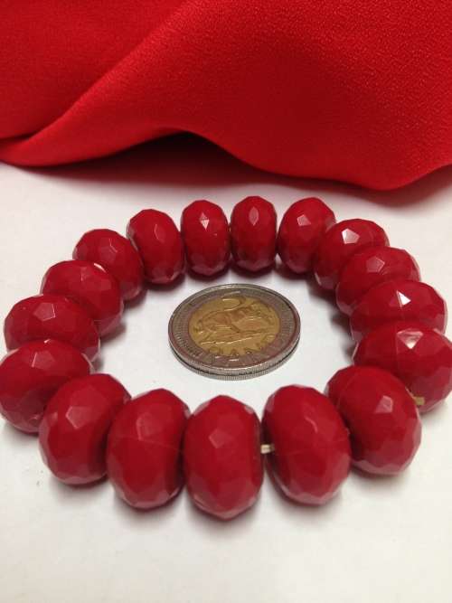 1960,s  Bracelet Red round fat synthetic beads strech elastic