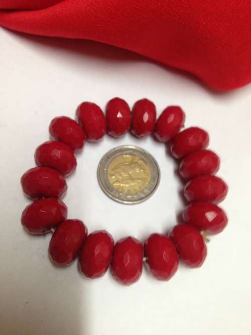 1960,s  Bracelet Red round fat synthetic beads strech elastic