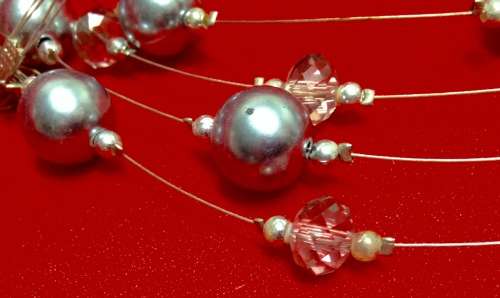 Necklace - Bib 4 srand Cut Glass Crystal Silver Acrylic Balls Silver Tone Metal