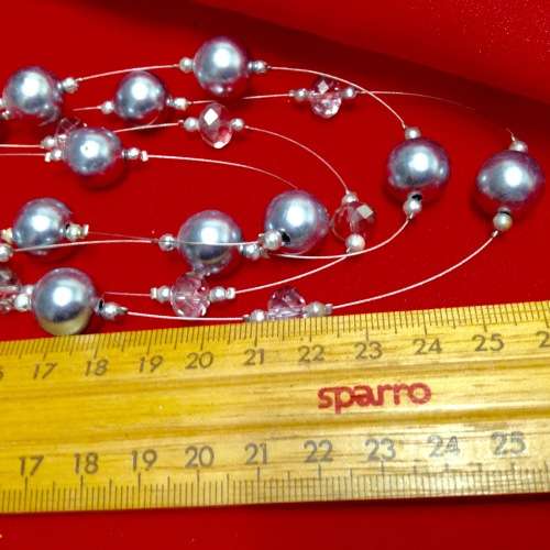 Necklace - Bib 4 srand Cut Glass Crystal Silver Acrylic Balls Silver Tone Metal