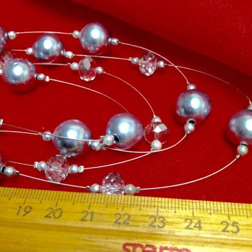 Necklace - Bib 4 srand Cut Glass Crystal Silver Acrylic Balls Silver Tone Metal